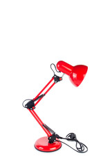 Red table top adjustable lamp isolated on white