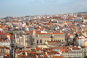Fototapeta na wymiar Panoramic aerial view of Lisbon, Portugal. Sao Jorge Castle