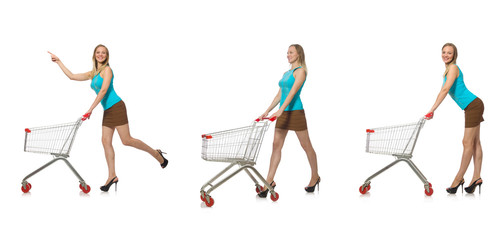 Composite photo of woman with shopping basket