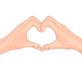 Hands making a heart shape. Concept design of the symbol of love. Isolated vector illustration