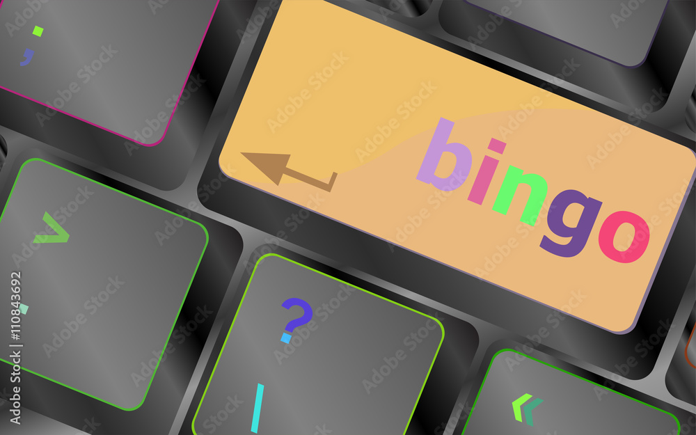 Poster bingo button on computer keyboard keys vector keyboard key. keyboard button. vector illustration