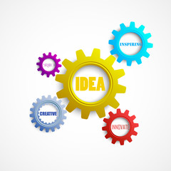 Colorful Gears with the words creativity, innovation, idea, strategy and inspiring