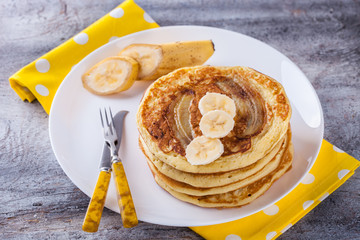 Pancake with banana.selective focus.