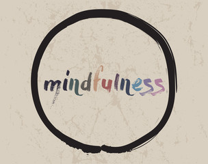 Calligraphy: Mindfulness. Inspirational motivational quote. Meditation theme