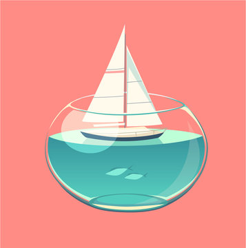 Closed water sailing. Concept vector illustration.
