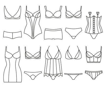 Lingerie icon set. Woman underwear isolated on the white. Colorful vector illustration