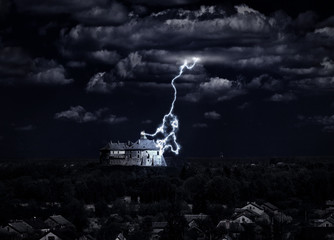 lightning strike on the medieval castle