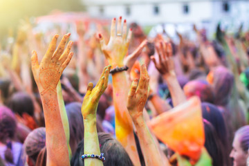 Fototapeta na wymiar Holi indian festival with colorful hands
