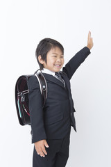 新学期の男の子　白背景