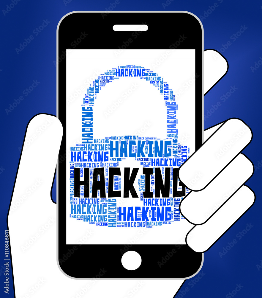 Poster hacking lock means word malware and vulnerable