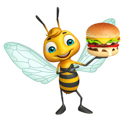 fun Bee cartoon character with burger