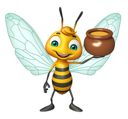 cute Bee cartoon character with honey pot