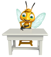 cute Bee cartoon character with table and chair
