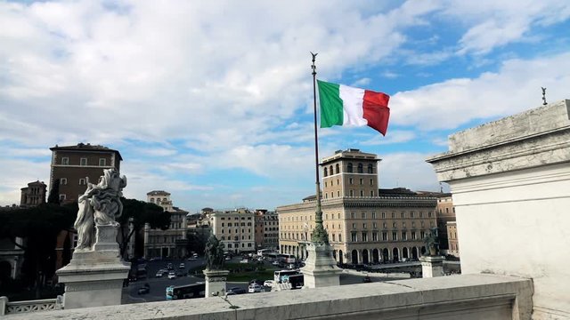 Italian flag seen from the Altar of the Fatherland (Altare della Patria), Rome, Italy, 240fps
