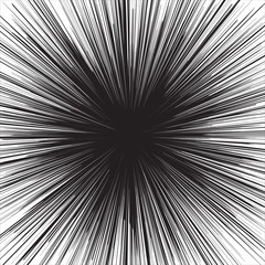 Obraz premium Comic book black and white radial lines background Manga graphic speed frame Superhero action Explosion vector illustration Square fight stamp Sun ray Star burst Ink texture 