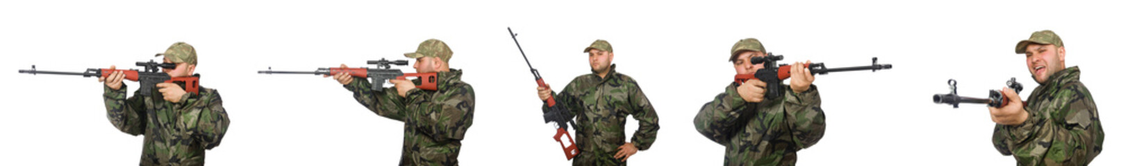 Soldier with sniper rifle isolated on white