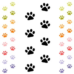 Fototapeta na wymiar black and colorful animal footprints