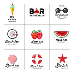 Set of nine logos for summer beach bar