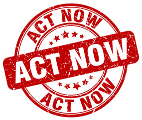 act now red grunge round vintage rubber stamp