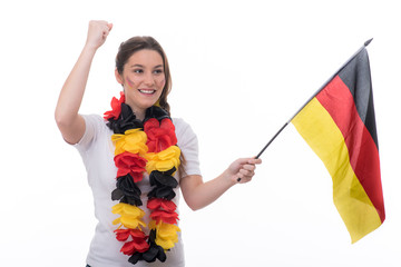 glücklicher deutscher fan mit fahne