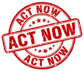 act now red grunge round vintage rubber stamp