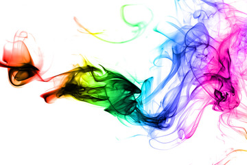 Colored abstract smoke, isolated on white background. Photo. Acid neon color.