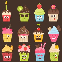 set of cute cupcakes