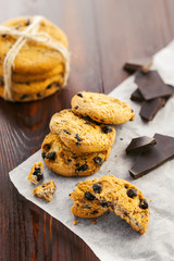 Biscuits with chocolate on a table. Cookies for dessert.