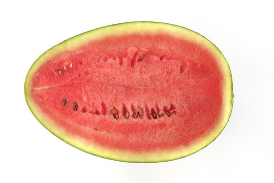 Cross Section of Red Water Melon / High resolution cross section of water melon shot directly above in studio
