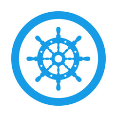 Icono plano timón de barco en circulo color azul