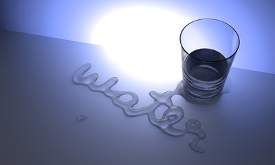 "Water" Typography word  on desk rendering from 3d
