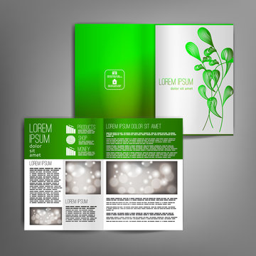 Vector Green Brochure Template Design With Floral Elements.