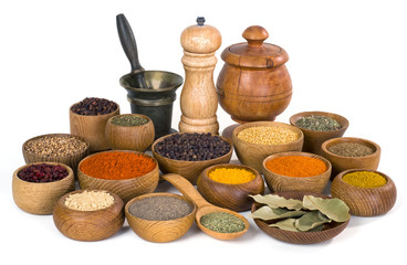 spices and herbs on white background