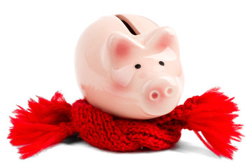 Piggy bank with red scarf