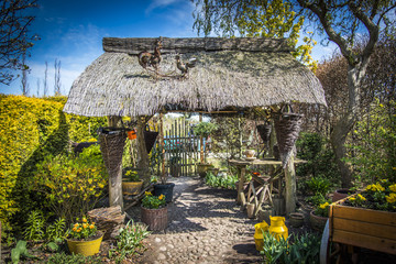 Old gazebo with thatched roof
