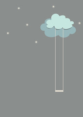 swing from the cloud in night time with stars on grey background | illustration design