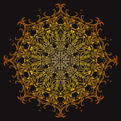 Golden doodle mandala. Vector element for tattoo sketch, printing on T-shirts, postcards and your design. Element for yoga studio and spa