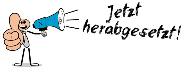 Jetzt herabgesetzt! Mann hält Daumen hoch