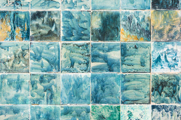tiles hand painted in blue and green colors. Abstract background