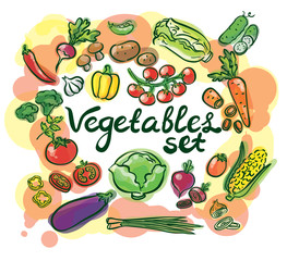 vegetables watercolor set with lettering
