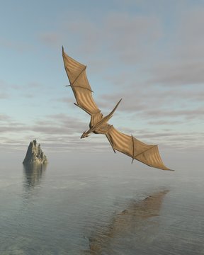 Dragon Flying Low Over the Sea in Daylight - fantasy illustration