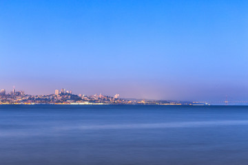 tranquil water with cityscape and skyline of san francisco