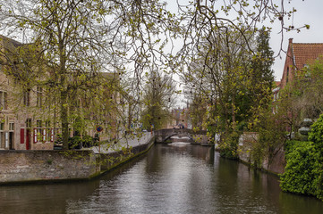 Fototapeta na wymiar Canal embankment in Bruges, Belgium