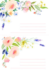 Watercolor flowers card template