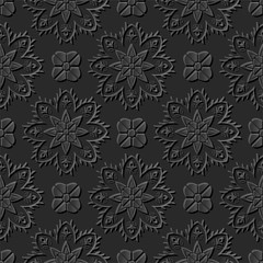 Seamless 3D dark paper cut art background 377 vintage cross flower kaleidoscope
