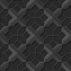 Seamless 3D dark paper cut art background 384 check star cross geometry
