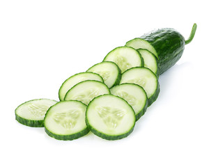 Fresh slice cucumber close-up on a white background.