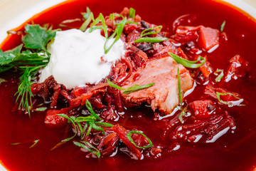 Ukrainian and Russian cuisine, soup cooked in meat broth with be