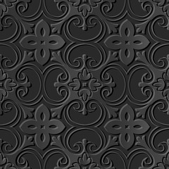 Seamless 3D dark paper cut art background 385 exotic curve spiral cross flower
