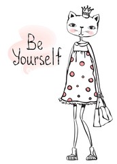 Romantic fashion kitty girl hipster with bag